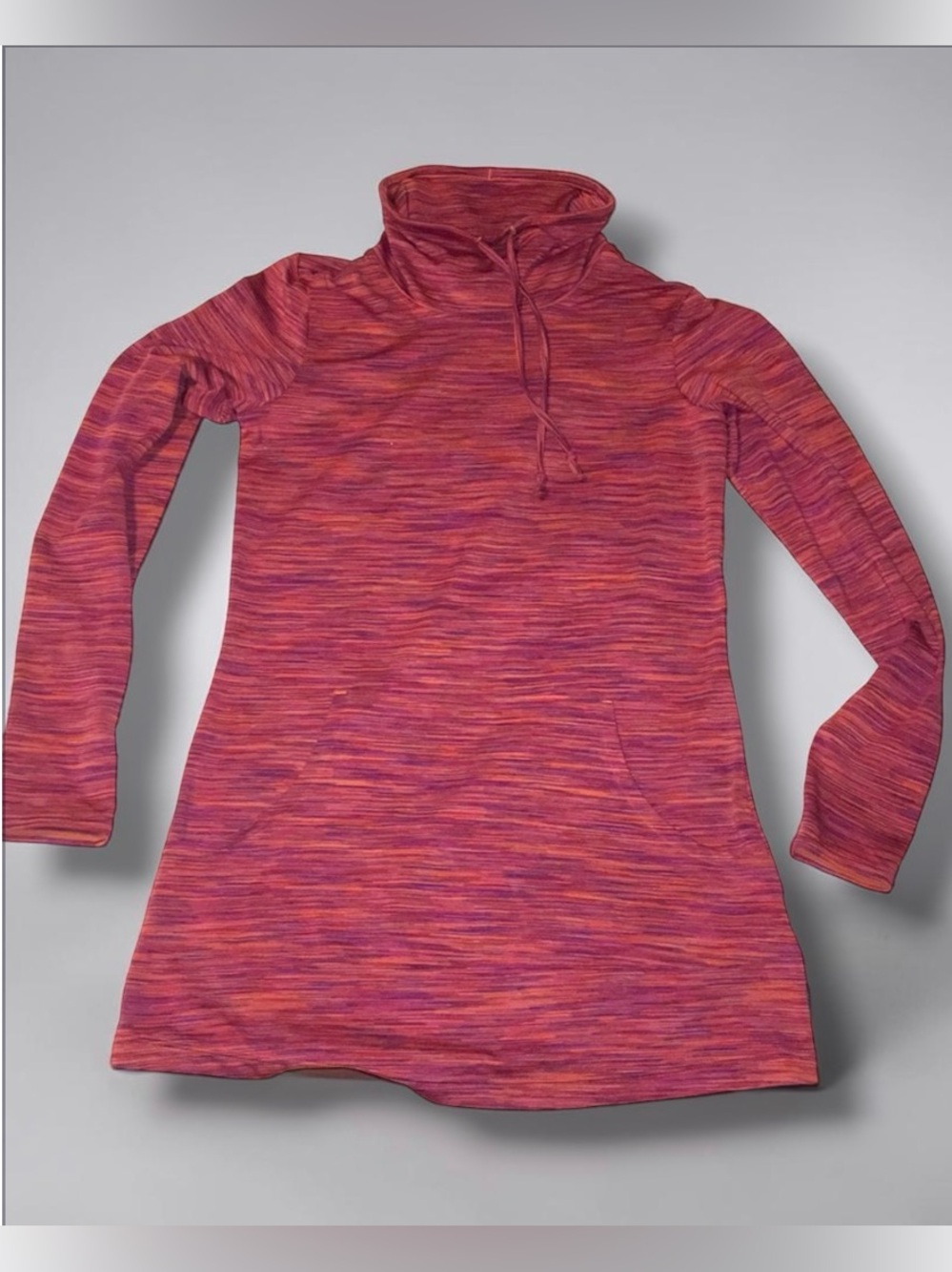 Merrell Women's Long Sleeve Hooded Tunic in Heathered Red and Purple